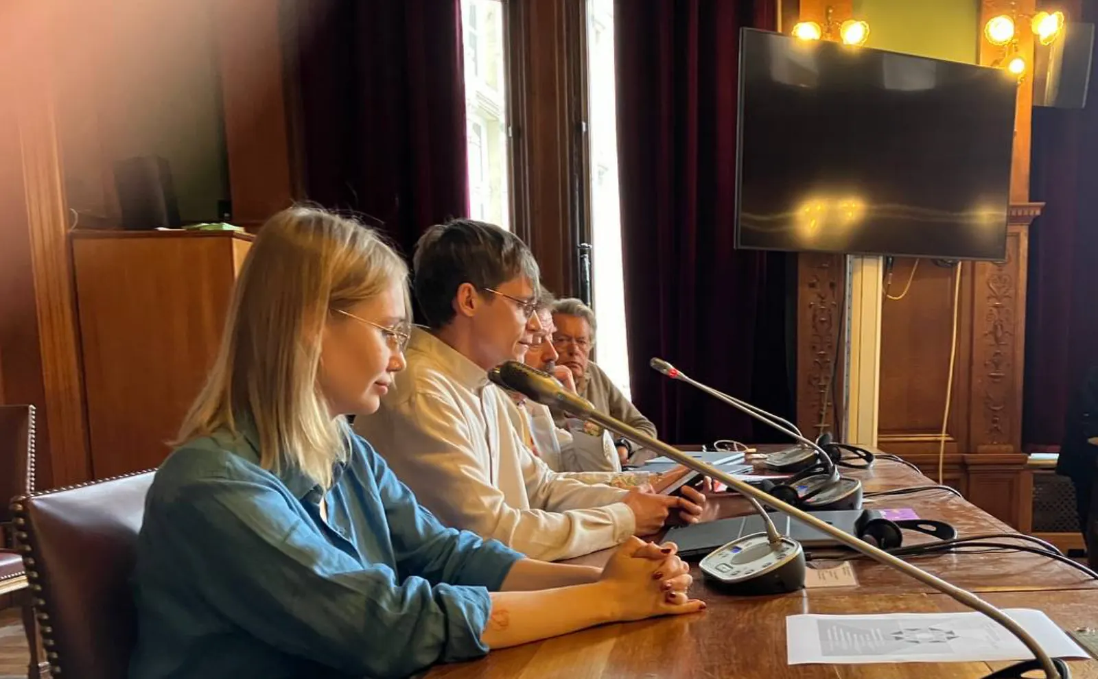 Ukrainian Buddhist representatives speaking at the European Buddhist Union assembly in Brussels